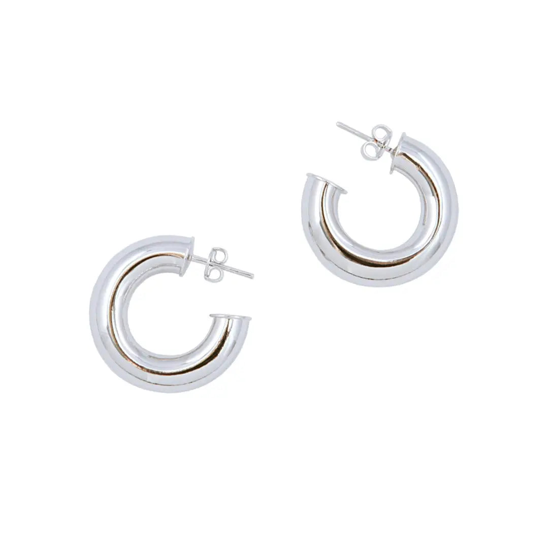 Rhodium Donut Pierced Hoops Joolz by Martha Calvo