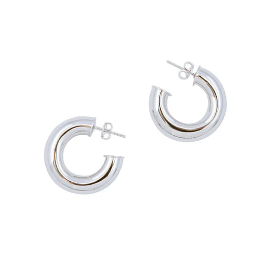 Rhodium Donut Pierced Hoops Joolz by Martha Calvo