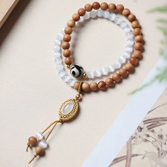 Healing Purification Sandalwood Cat's Eye Three-eyed Dzi Bead Crystal Bracelet Starymagic