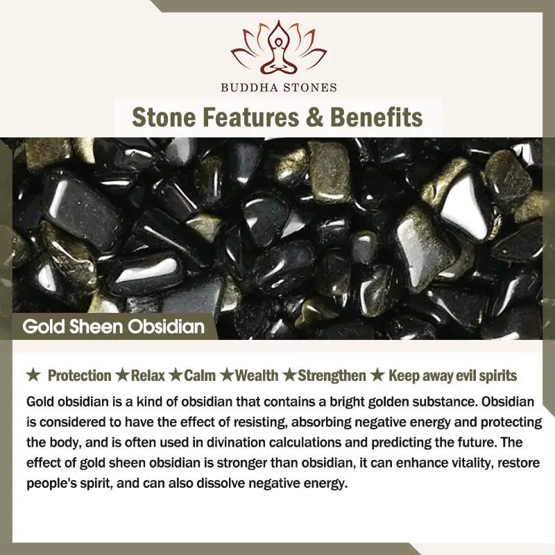 Buddha Stones Gold Sheen Obsidian Black Tourmaline Wealth Bracelet BS