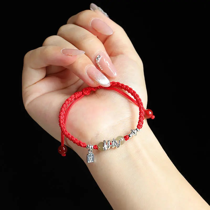 Protection Strength Hetian Jade Year of the Snake String Braided Bracelet Starymagic