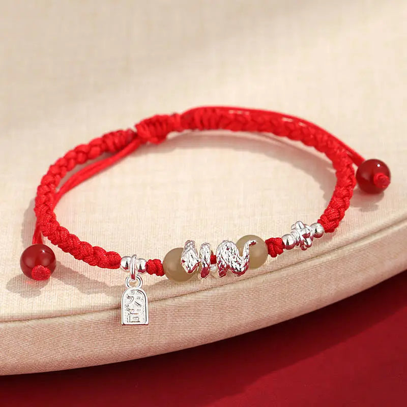 Protection Strength Hetian Jade Year of the Snake String Braided Bracelet Starymagic