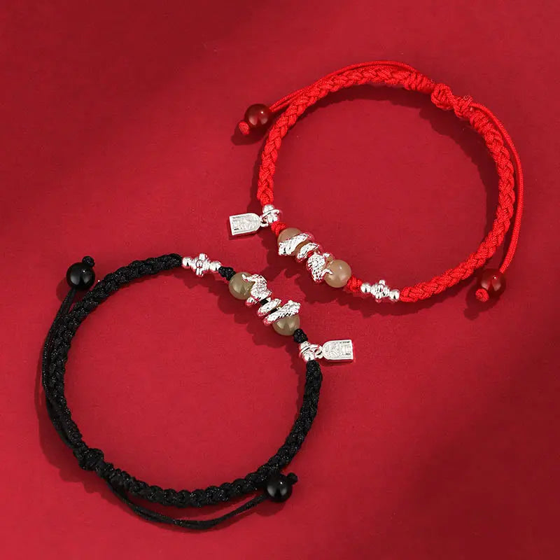 Protection Strength Hetian Jade Year of the Snake String Braided Bracelet Starymagic