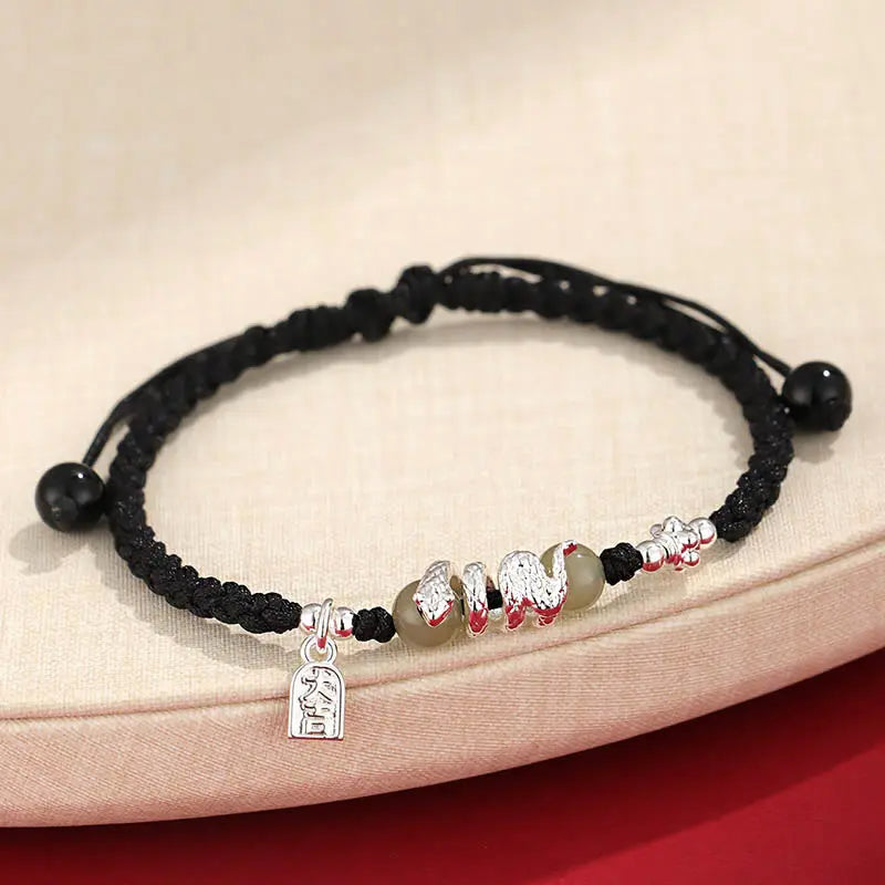 Protection Strength Hetian Jade Year of the Snake String Braided Bracelet Starymagic