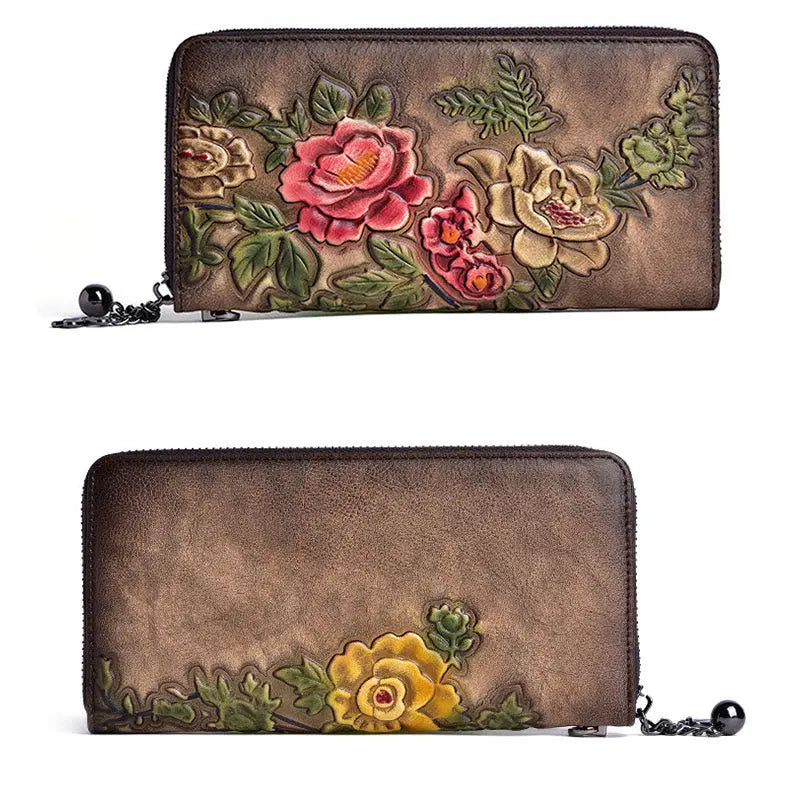 Buddha Stones Retro Flowers Printed Leather Bag Journey Shopping Purse Handbag BS