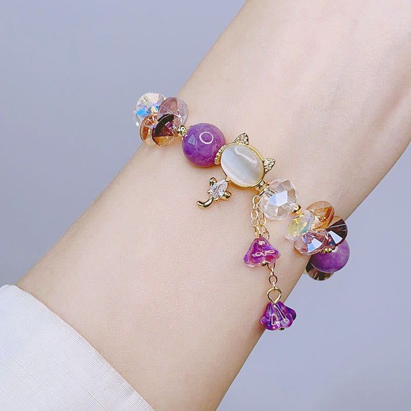 Healing Communication Amethyst Green Crystal Red Crystal Cat Bracelet Starymagic