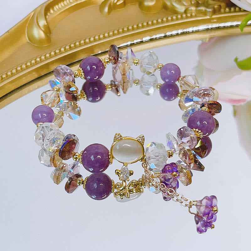 Healing Communication Amethyst Green Crystal Red Crystal Cat Bracelet Starymagic