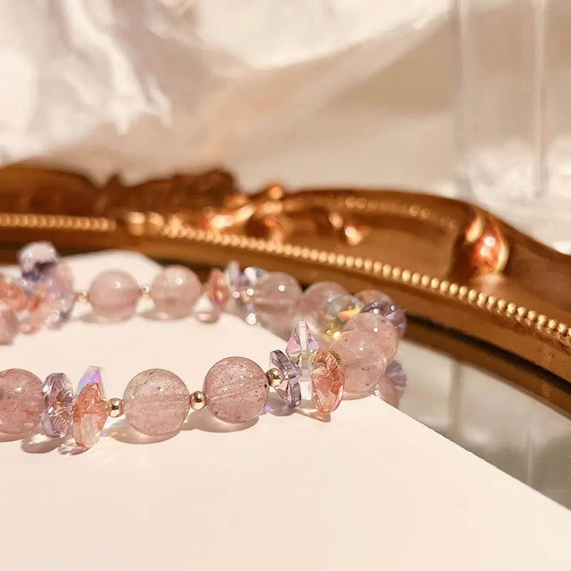 Buddha Stones Strawberry Quartz Crystal Gourd Positive Bracelet BS
