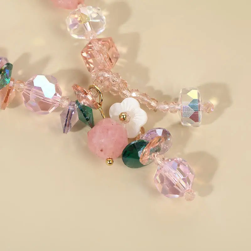 Buddha Stones Pink Crystal Green Crystal White Crystal Flower Warmth Bracelet BS