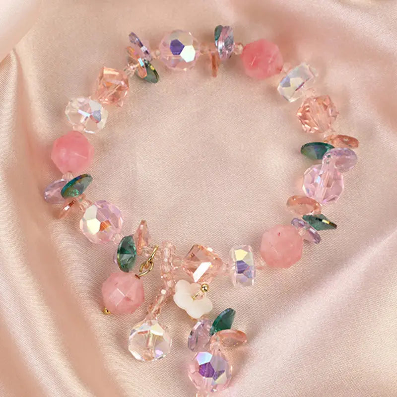 Buddha Stones Pink Crystal Green Crystal White Crystal Flower Warmth Bracelet BS