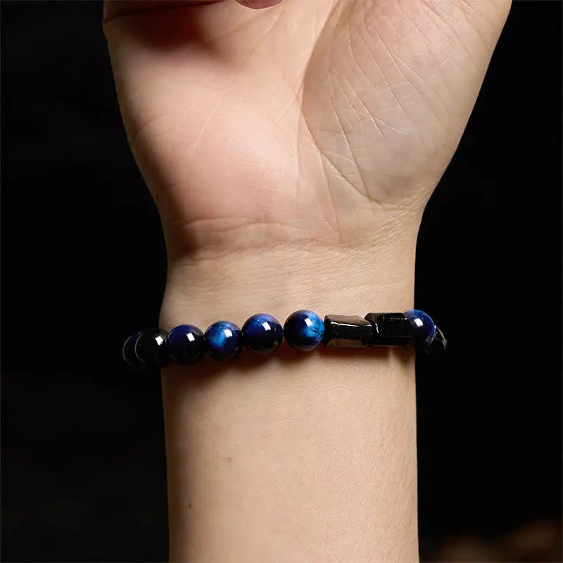Buddha Stones Blue Tiger Eye Black Tourmaline Strength Bracelet BS