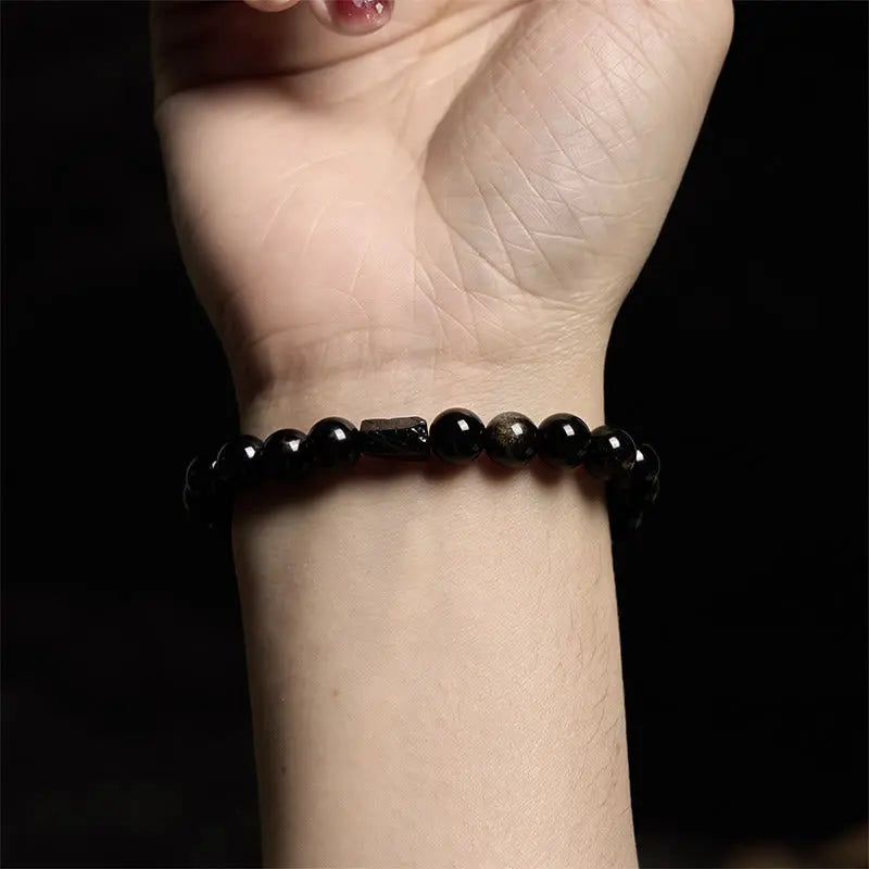 Buddha Stones Gold Sheen Obsidian Black Tourmaline Wealth Bracelet BS