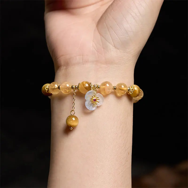 Prosperity Protection Citrine Tiger Eye Flower Charm Bracelet Starymagic