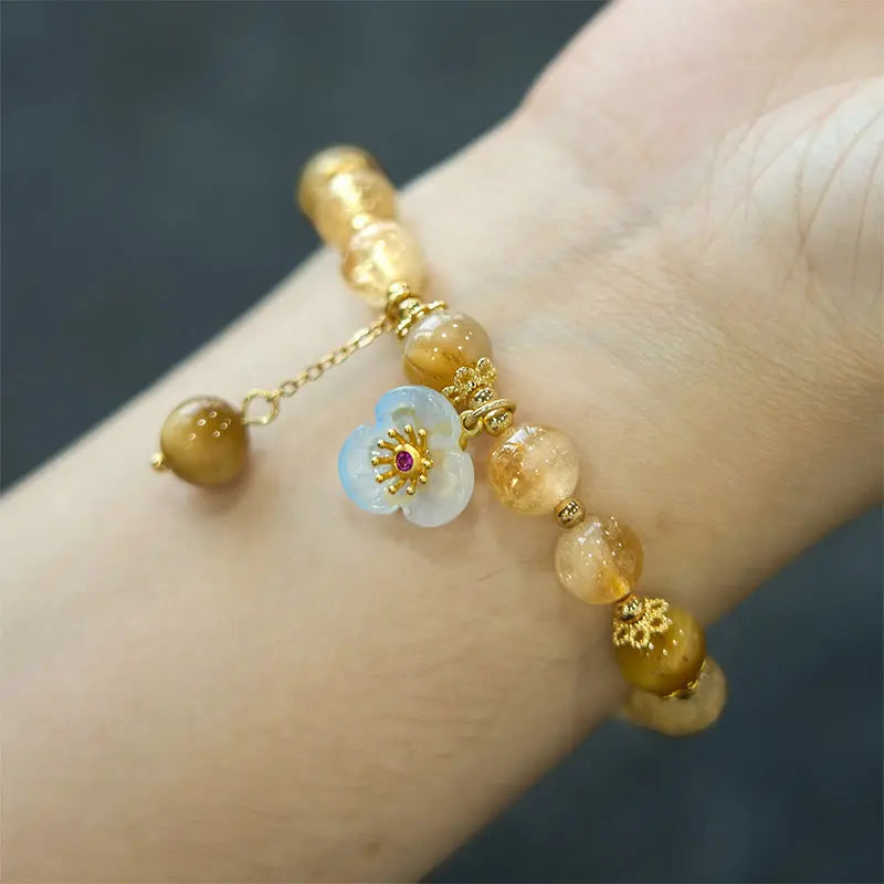 Prosperity Protection Citrine Tiger Eye Flower Charm Bracelet Starymagic
