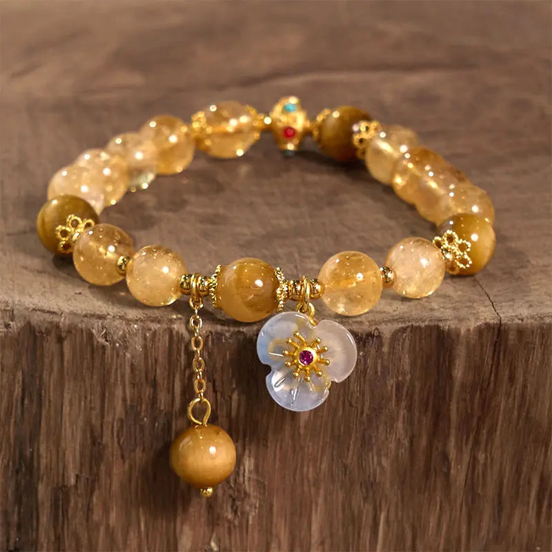 Prosperity Protection Citrine Tiger Eye Flower Charm Bracelet Starymagic