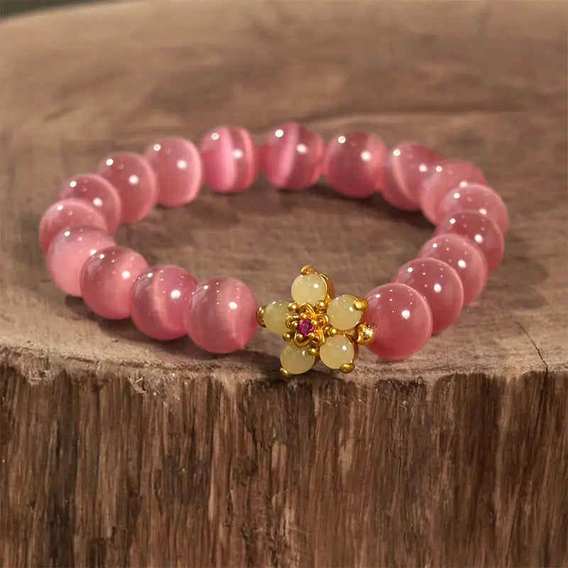 Buddha Stones Cat's Eye Chrysoberyl Flower Love Bracelet BS