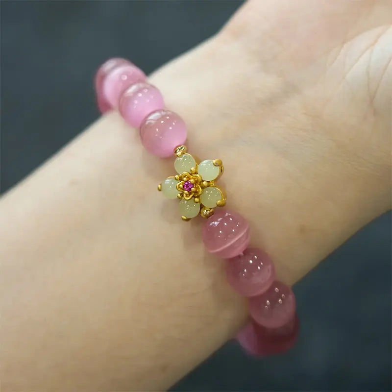 Buddha Stones Cat's Eye Chrysoberyl Flower Love Bracelet BS