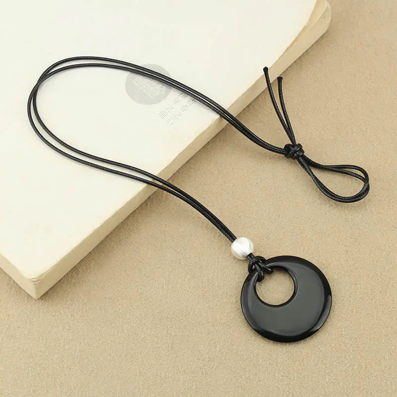 Fulfilment Strength Black Obsidian Liuli Picture Stone Necklace Pendant Starymagic