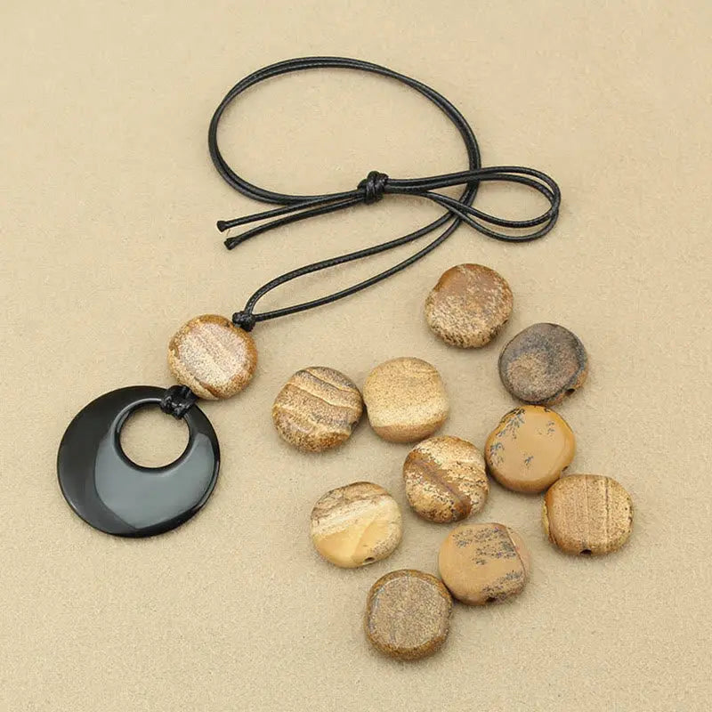 Fulfilment Strength Black Obsidian Liuli Picture Stone Necklace Pendant Starymagic