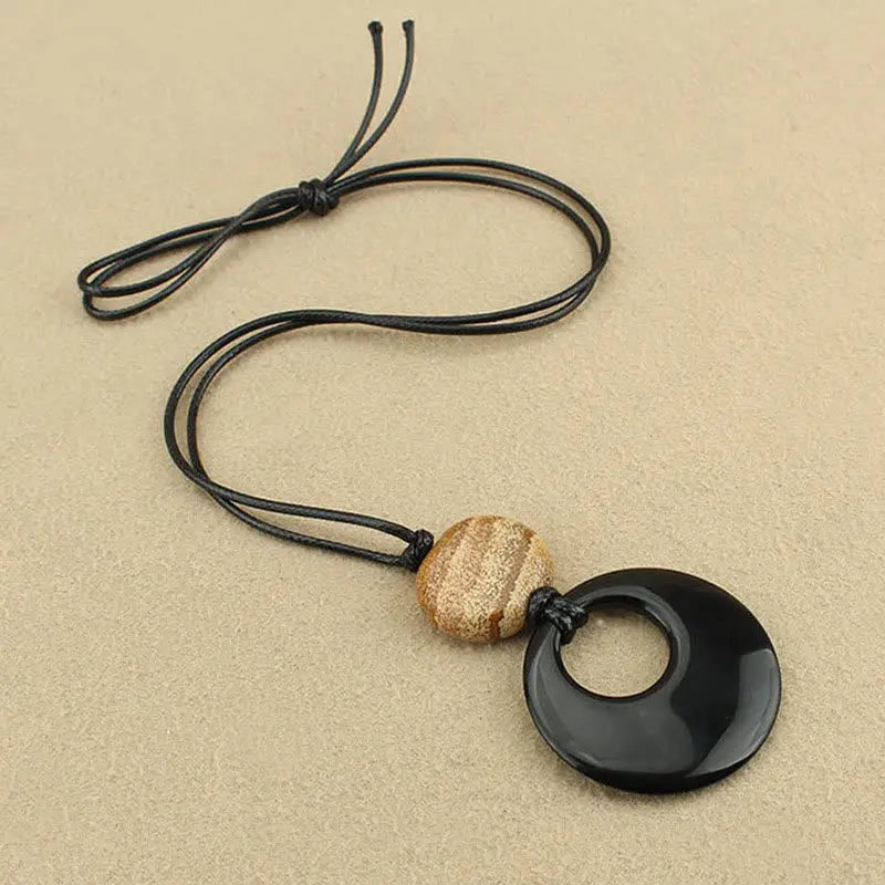 Fulfilment Strength Black Obsidian Liuli Picture Stone Necklace Pendant Starymagic