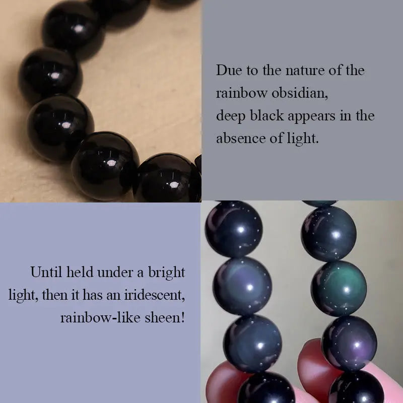 Buddha Stones Six True Words Om Mani Padme Hum Rainbow Obsidian Gold Foil Creativity Bracelet BS