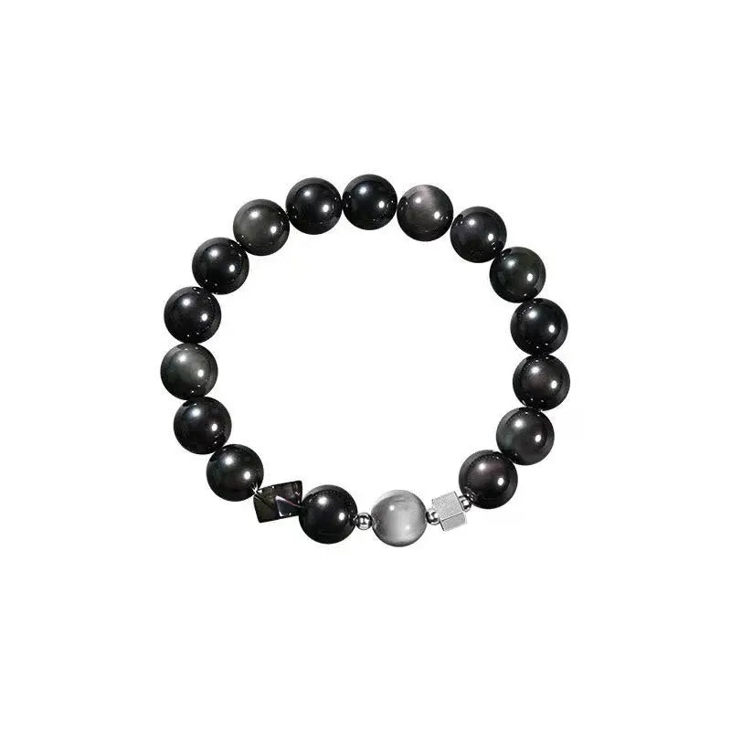 Buddha Stones Black Obsidian Eagle's Eye Stone Gold Sheen Obsidian Tiger's Eye Strength Bracelet BS