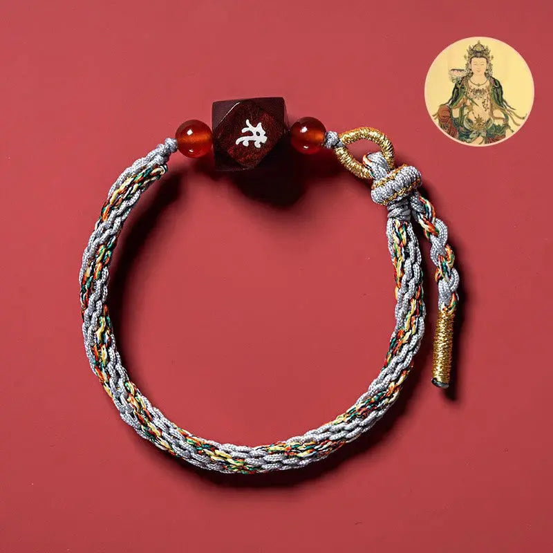 Buddha Stones Chinese Zodiac Natal Buddha Small Leaf Red Sandalwood Red String Protection Bracelet BS