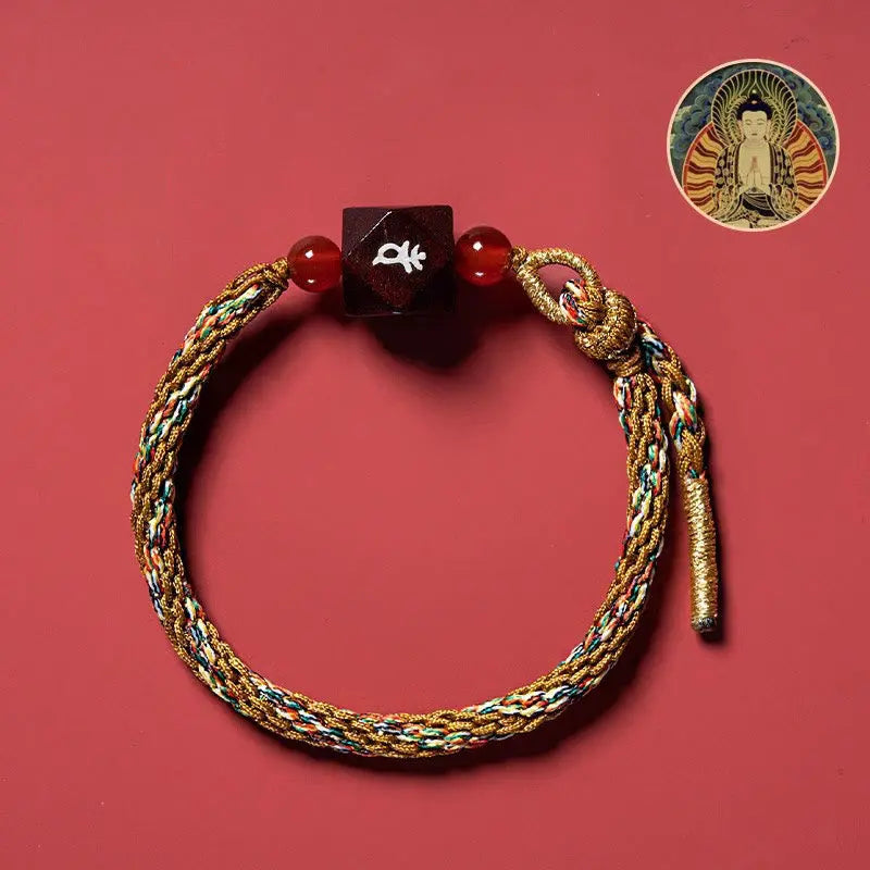 Buddha Stones Chinese Zodiac Natal Buddha Small Leaf Red Sandalwood Red String Protection Bracelet BS