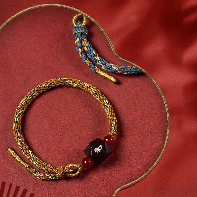 Buddha Stones Chinese Zodiac Natal Buddha Small Leaf Red Sandalwood Red String Protection Bracelet BS