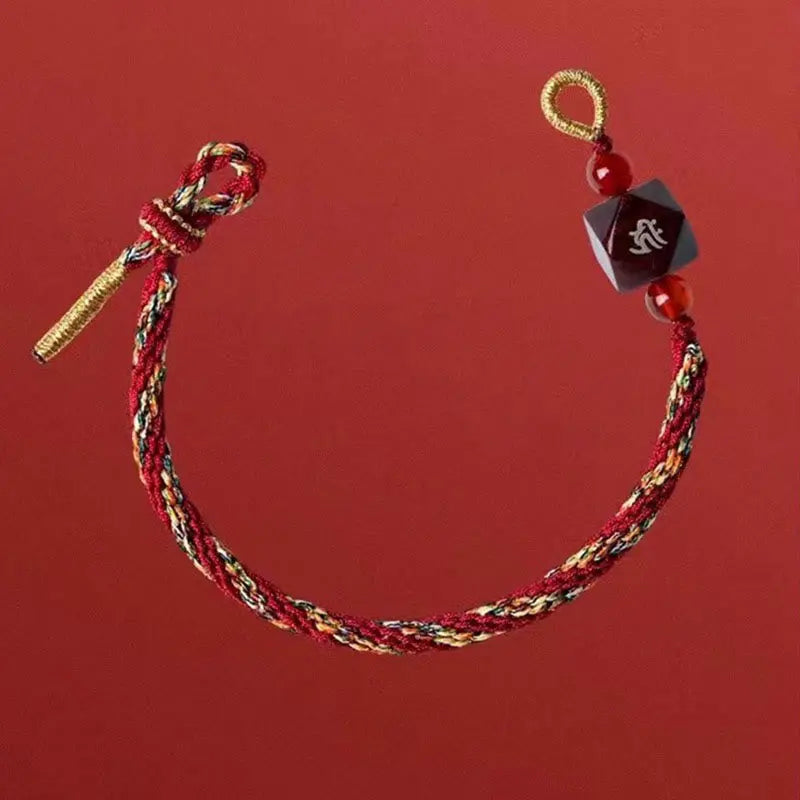 Buddha Stones Chinese Zodiac Natal Buddha Small Leaf Red Sandalwood Red String Protection Bracelet BS