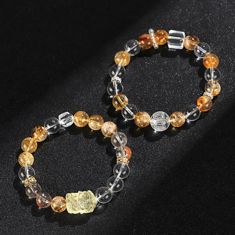 Buddha Stones Natural Citrine Pearl Topaz White Crystal Protection Bracelet BS