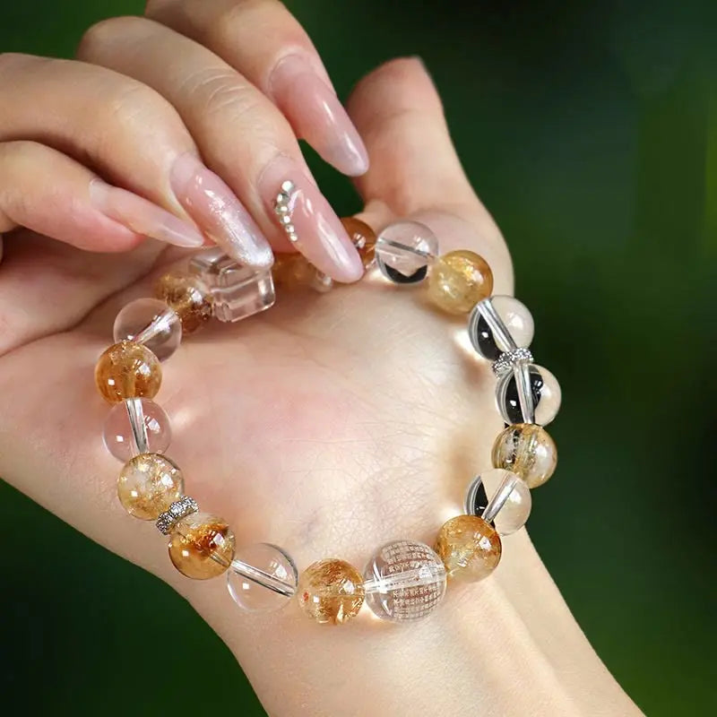 Buddha Stones Natural Citrine Pearl Topaz White Crystal Protection Bracelet BS