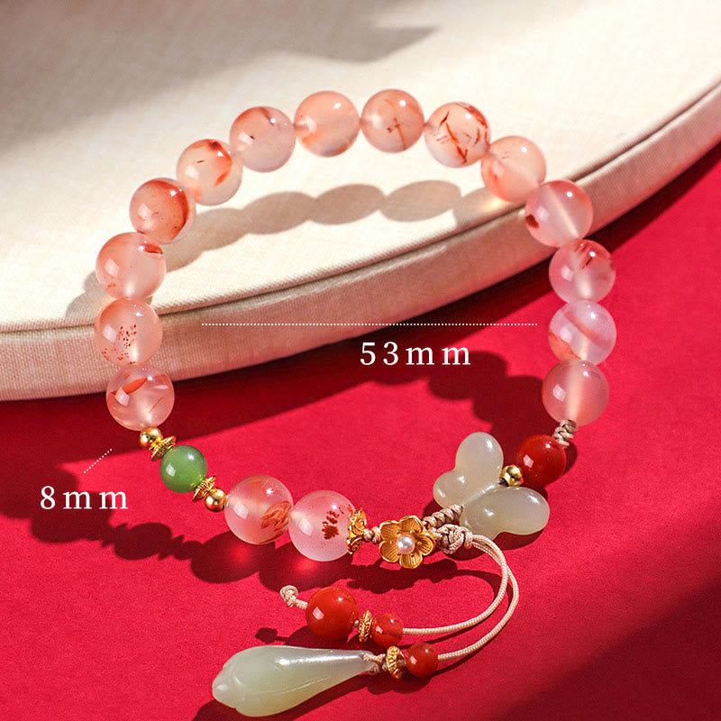 Buddha Stones South Red Agate Butterfly Orchid Hetian Jade Luck Bracelet BS