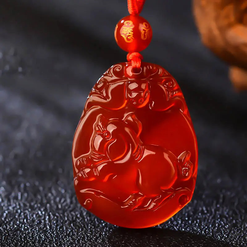Buddha Stones Chinese Zodiac Red Agate Calm Necklace Pendant BS