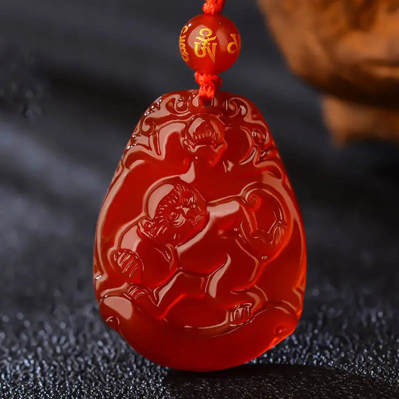 Buddha Stones Chinese Zodiac Red Agate Calm Necklace Pendant BS