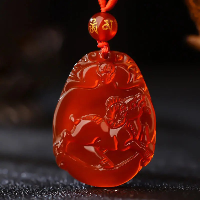 Buddha Stones Chinese Zodiac Red Agate Calm Necklace Pendant BS