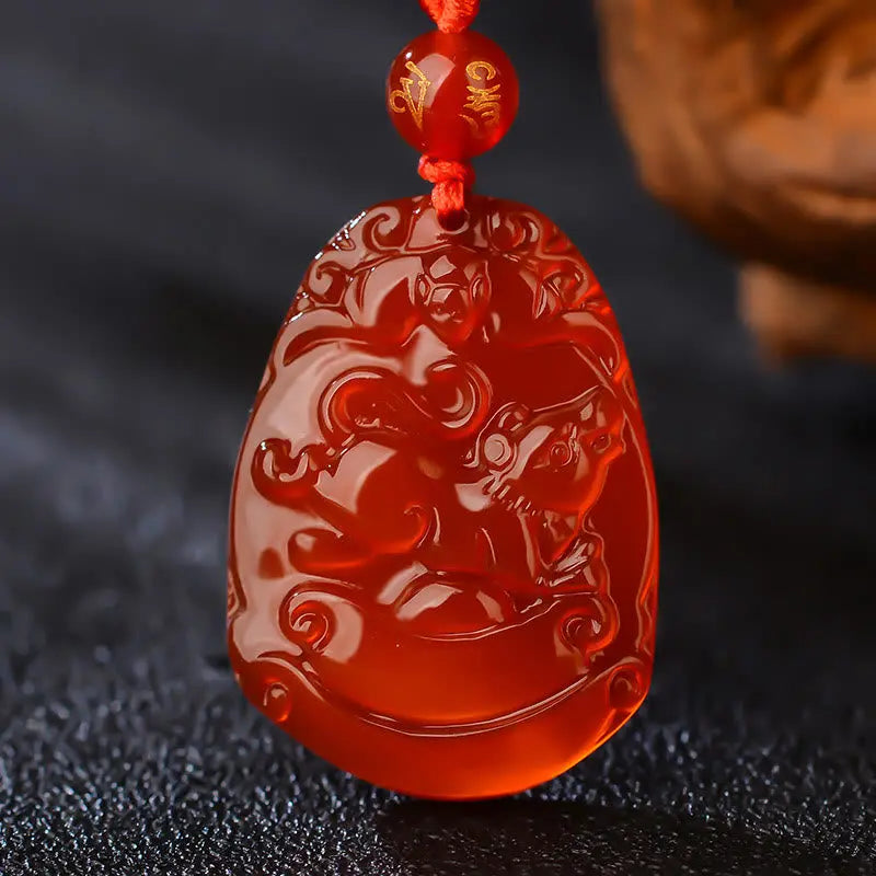 Buddha Stones Chinese Zodiac Red Agate Calm Necklace Pendant BS