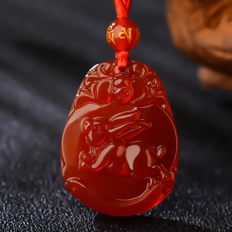 Buddha Stones Chinese Zodiac Red Agate Calm Necklace Pendant BS