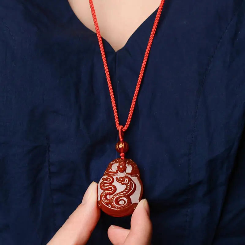 Buddha Stones Chinese Zodiac Red Agate Calm Necklace Pendant BS