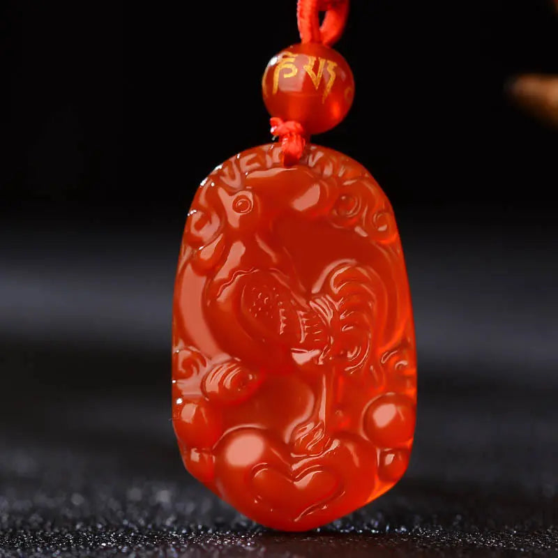 Buddha Stones Chinese Zodiac Red Agate Luck Necklace Pendant BS