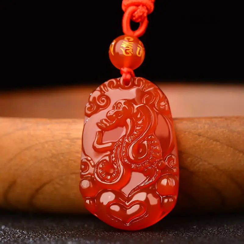 Buddha Stones Chinese Zodiac Red Agate Luck Necklace Pendant BS