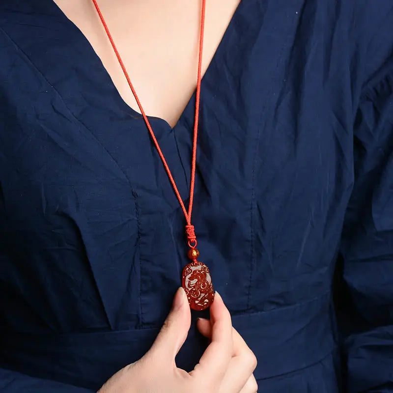 Buddha Stones Chinese Zodiac Red Agate Luck Necklace Pendant BS