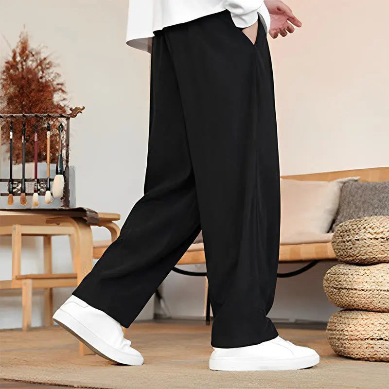 Buddha Stones Fall Winter Men's Drawstring Corduroy Solid Pants With Pockets BS