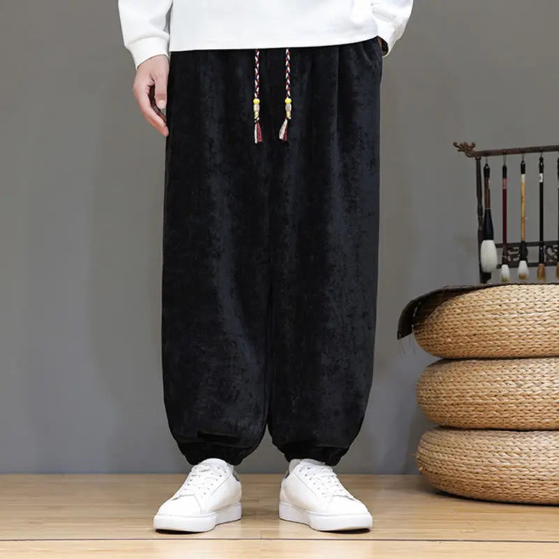 Buddha Stones Fall Winter Men's Drawstring Chenille Harem Pants With Pockets BS