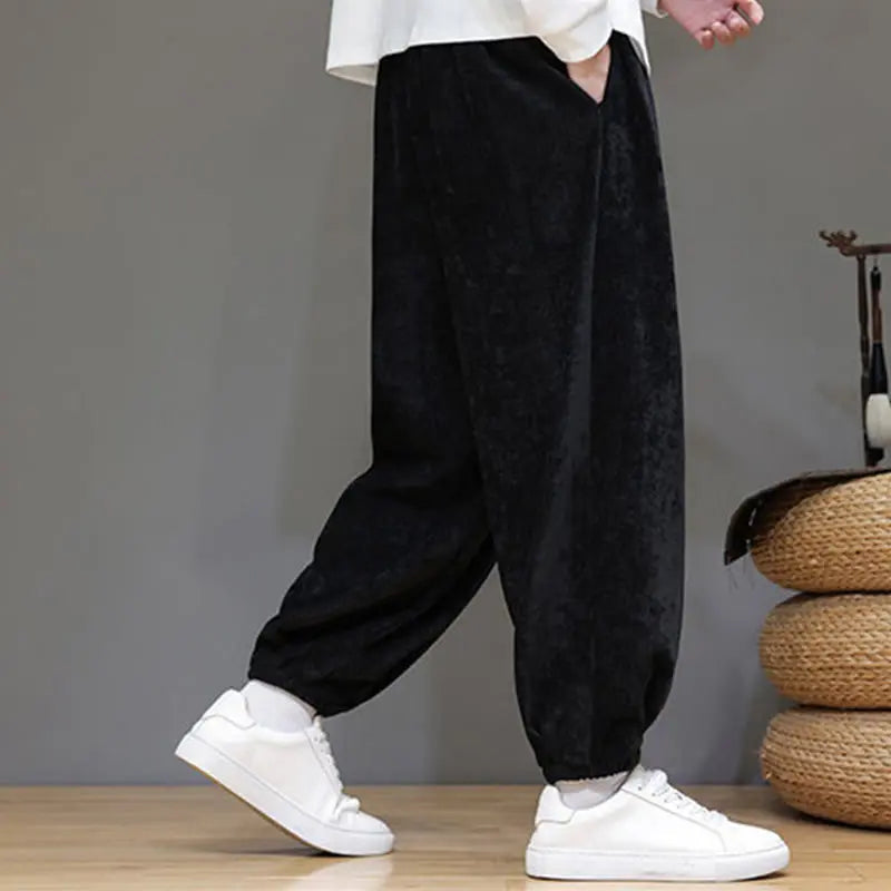 Buddha Stones Fall Winter Men's Drawstring Chenille Harem Pants With Pockets BS