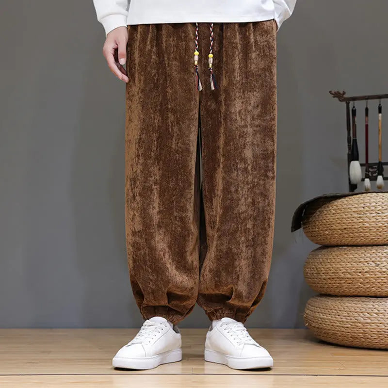 Buddha Stones Fall Winter Men's Drawstring Chenille Harem Pants With Pockets BS