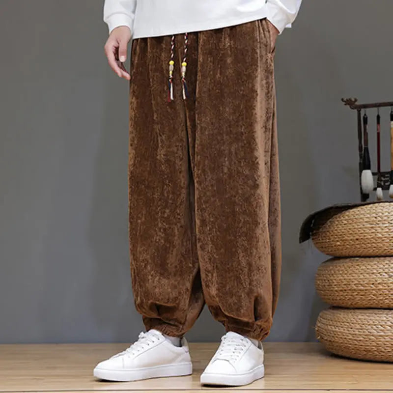 Buddha Stones Fall Winter Men's Drawstring Chenille Harem Pants With Pockets BS