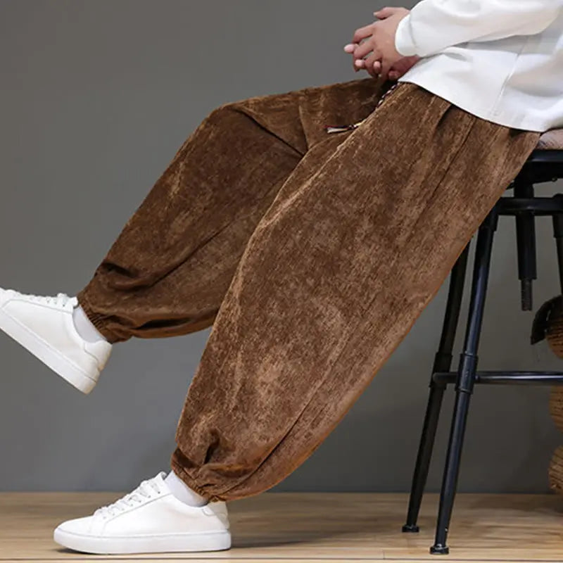 Buddha Stones Fall Winter Men's Drawstring Chenille Harem Pants With Pockets BS