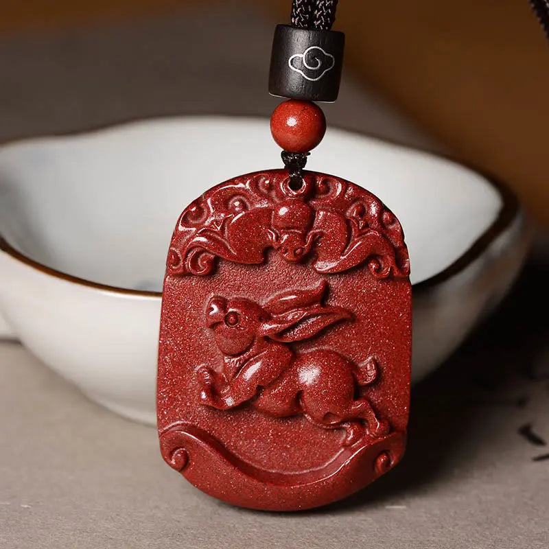 Buddha Stones Chinese Zodiac Cinnabar Calm Concentration Necklace Pendant BS