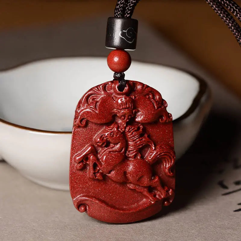Buddha Stones Chinese Zodiac Cinnabar Calm Concentration Necklace Pendant BS